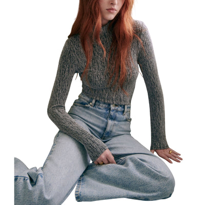 Sézane Metallic Silver Nemy Turtleneck Sweater Size S