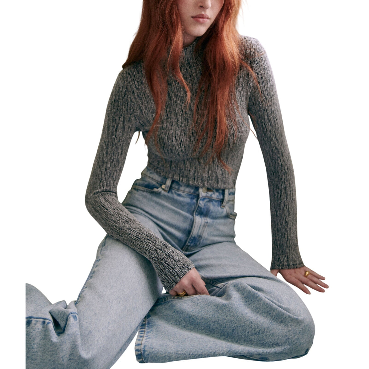 Sézane Metallic Silver Nemy Turtleneck Sweater Size S