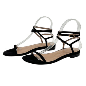 Stuart Weitzman Sleek Black Ankle Strap Sandals Size 6.5