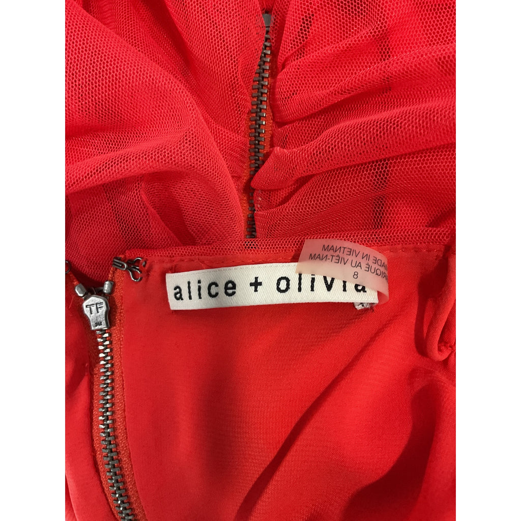 Alice + Olivia 'Cruz' Red Tulle Ruched Strap Mini Dress Size 8