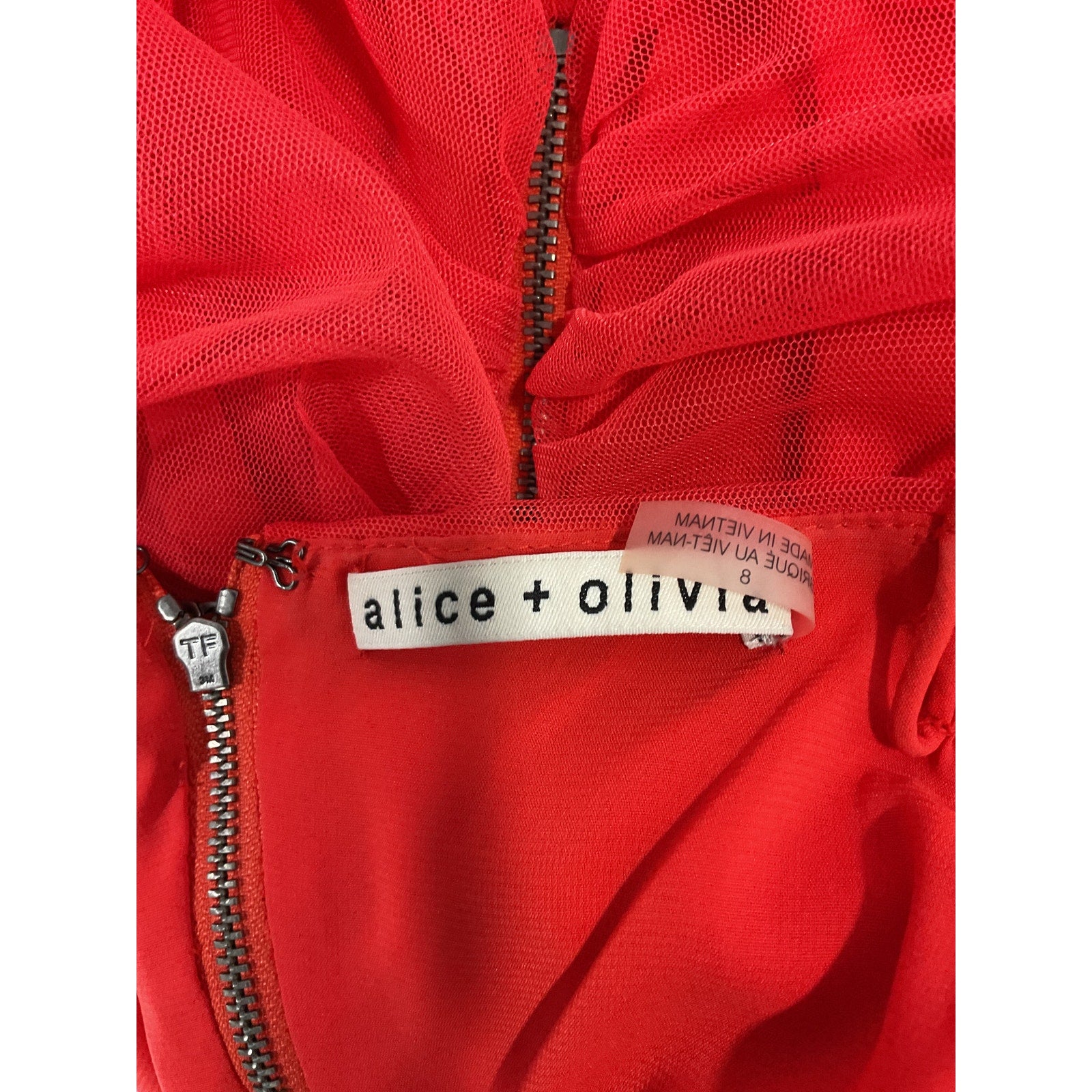 Alice + Olivia 'Cruz' Red Tulle Ruched Strap Mini Dress Size 8