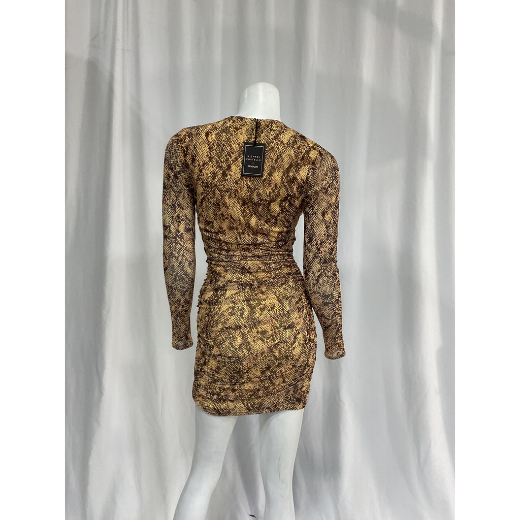 Michael Costello x Revolve 'Antonella' Brown Snakeskin Print Mini Dress Size XS - NWT