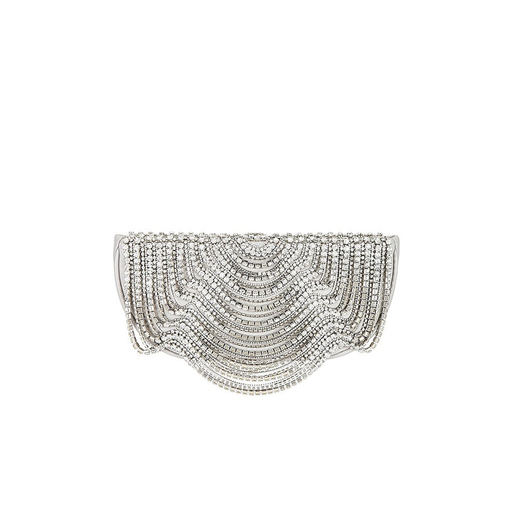 Cult Gaia 'Lael' Grey Crystal Embellished Lamb Leather Clutch Size OS