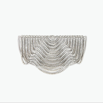 Cult Gaia 'Lael' Grey Crystal Embellished Lamb Leather Clutch Size OS