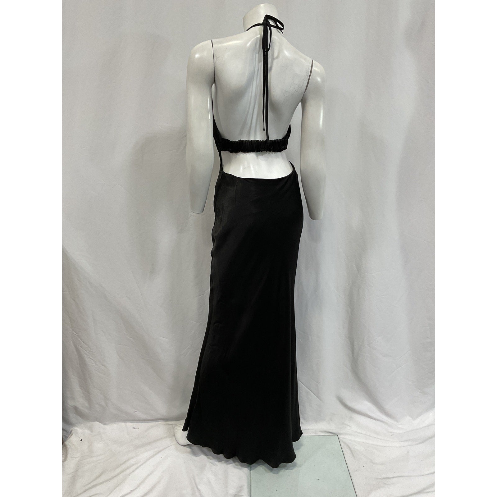 Shona Joy 'Angelica' Black Polyester Ruched Open Back Midi Dress Size 2