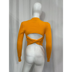 Aje 'Edner' Gold Cropped Knit Open Back Top Size XS