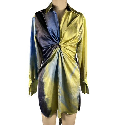 Simkhai Draped Marina Blue Print Roma Mini Dress Size 00