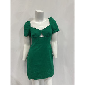 Saloni 'Halle' Green Scallop-Neck Cutout Linen Mini Dress Size 4