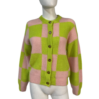 Stine Goya Checkered Pink And Green Harry Cardigan Size XS