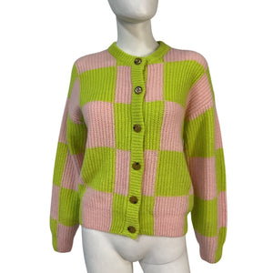 Stine Goya Checkered Pink And Green Harry Cardigan Size XS