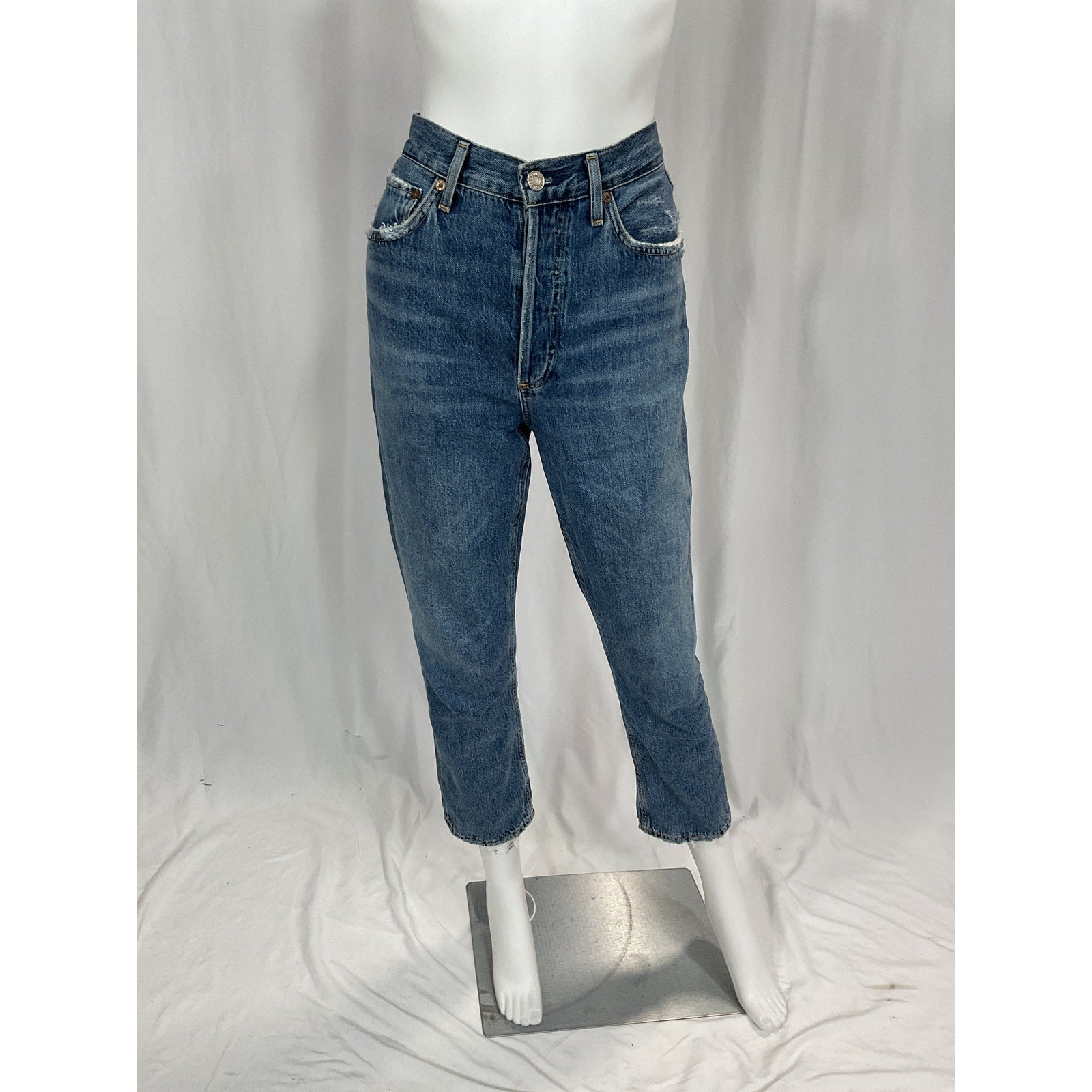 Agolde 'Riley' Blue High Rise Straight Crop Denim Jean Size 25