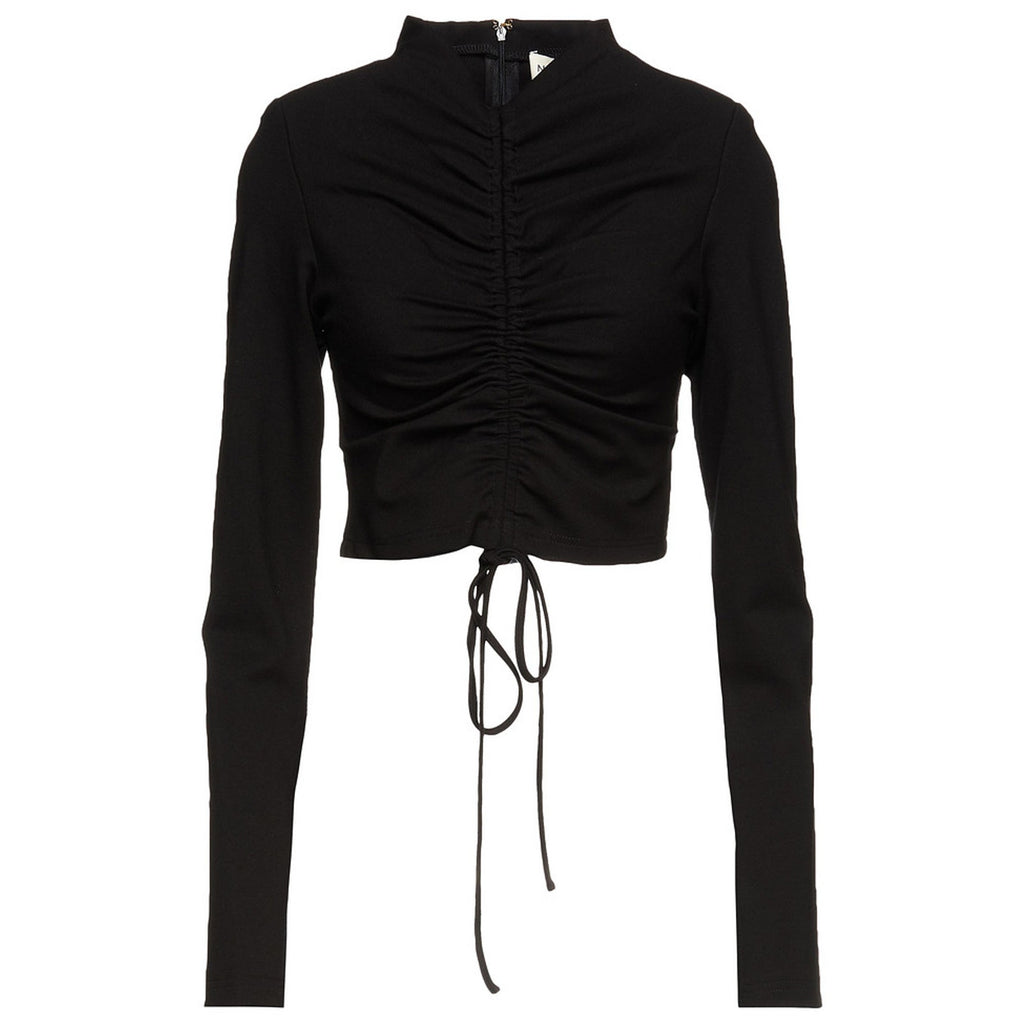 Nicholas 'Fleur' Black Viscose Cropped Ruched Jersey Top Size 8