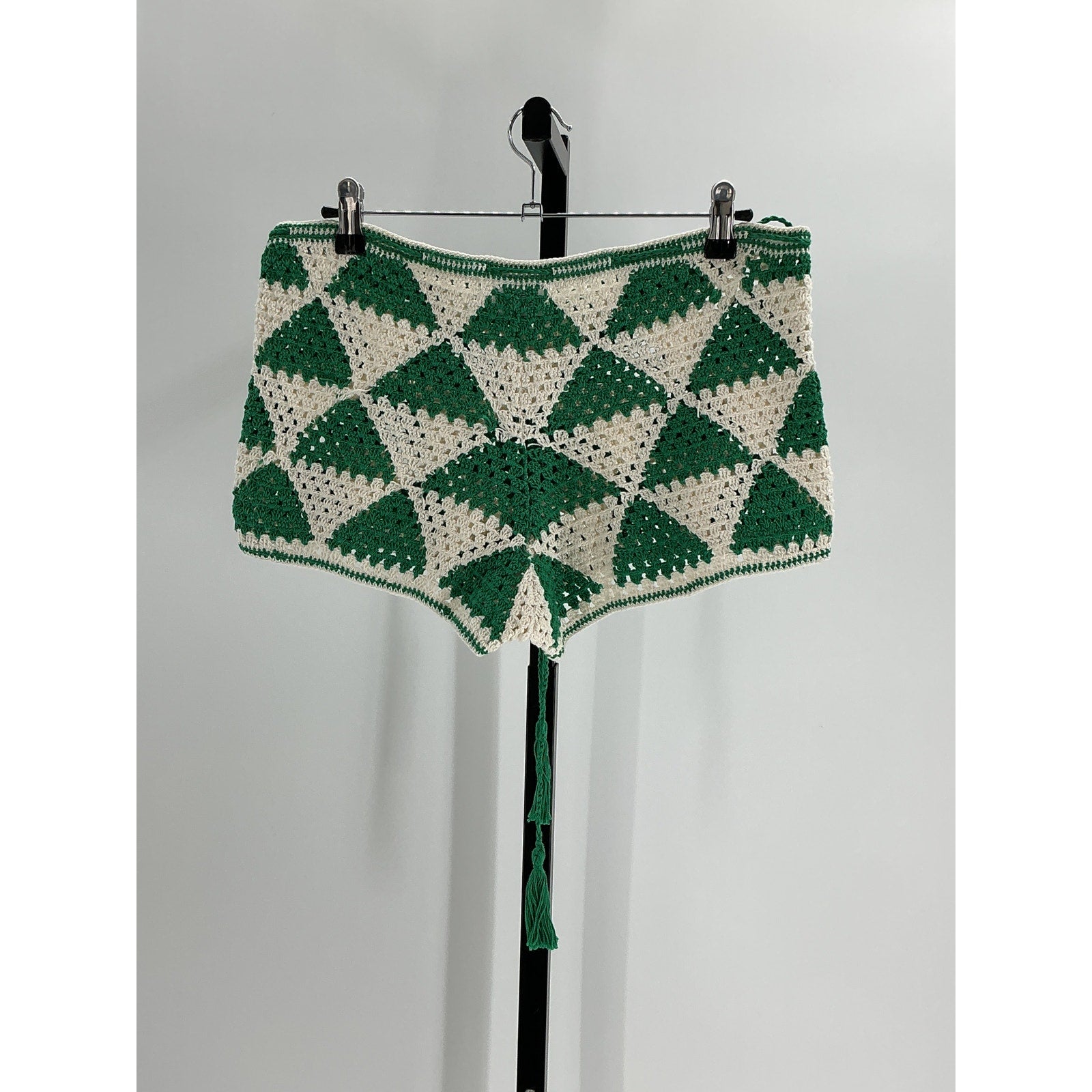 Anna Kosturova 'Maija' Green Cotton High-Rise Crochet Shorts Size S