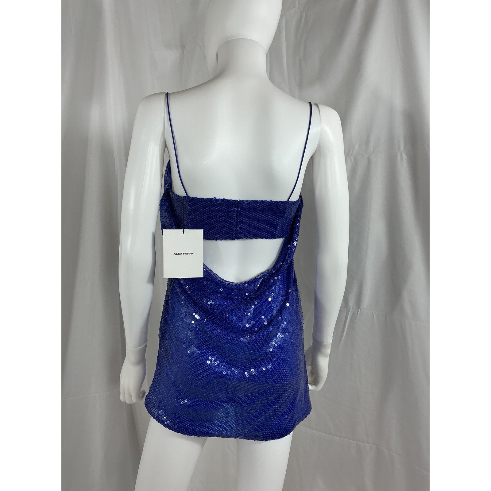 Alex Perry 'Sequin' Blue Open Back Drape Cut Out Sequin Mini Dress Size 4 - NWT