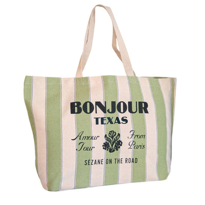 Sézane Striped Green Bonjour Tote Bag