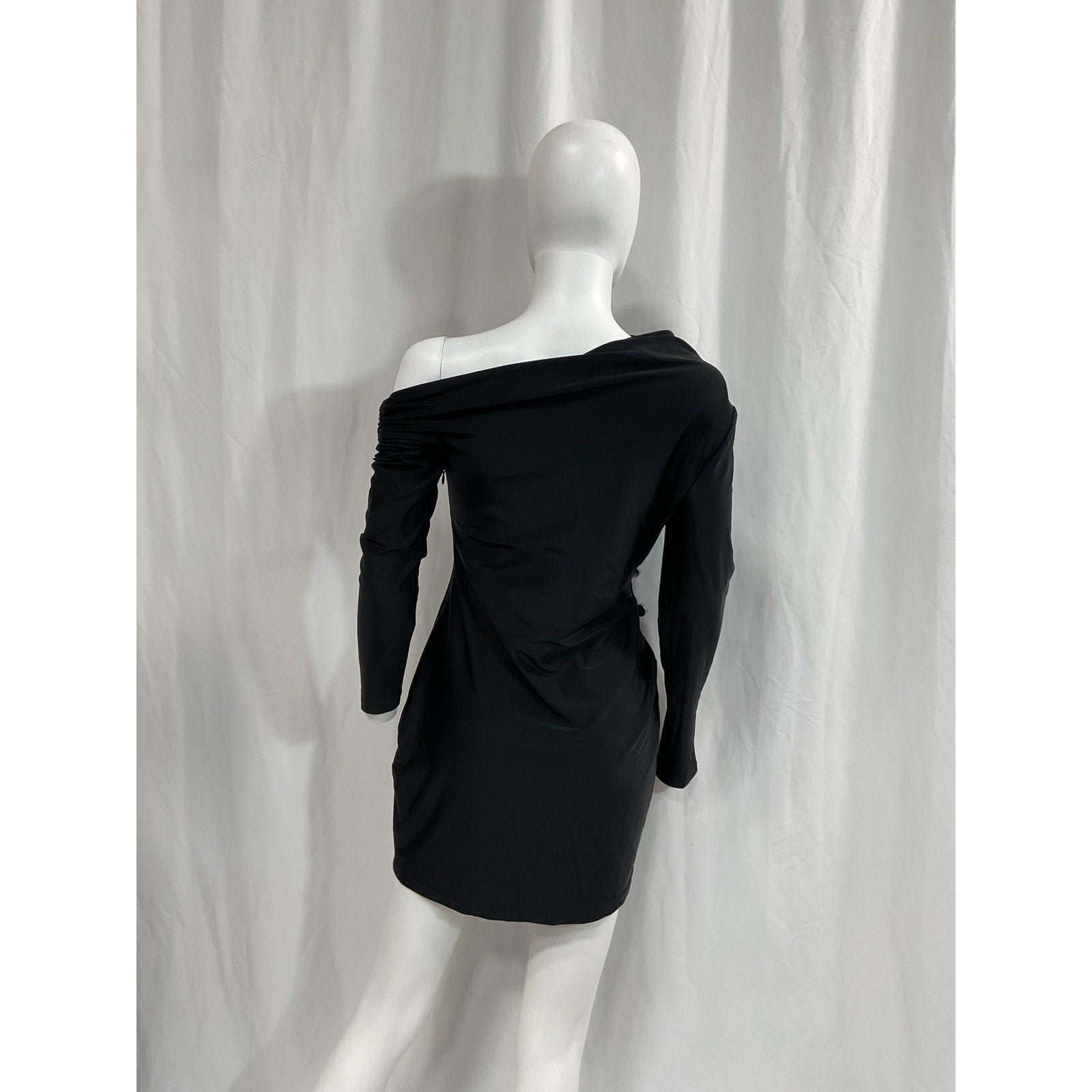 Self-Portrait Jersey Black Crystal Embellished One Shoulder Side Cut Out Mini Dress Size 6