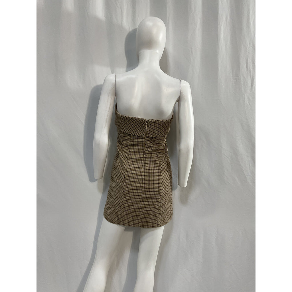 Helsa 'Plaid' Brown Polyester Mini Suit Dress Size S