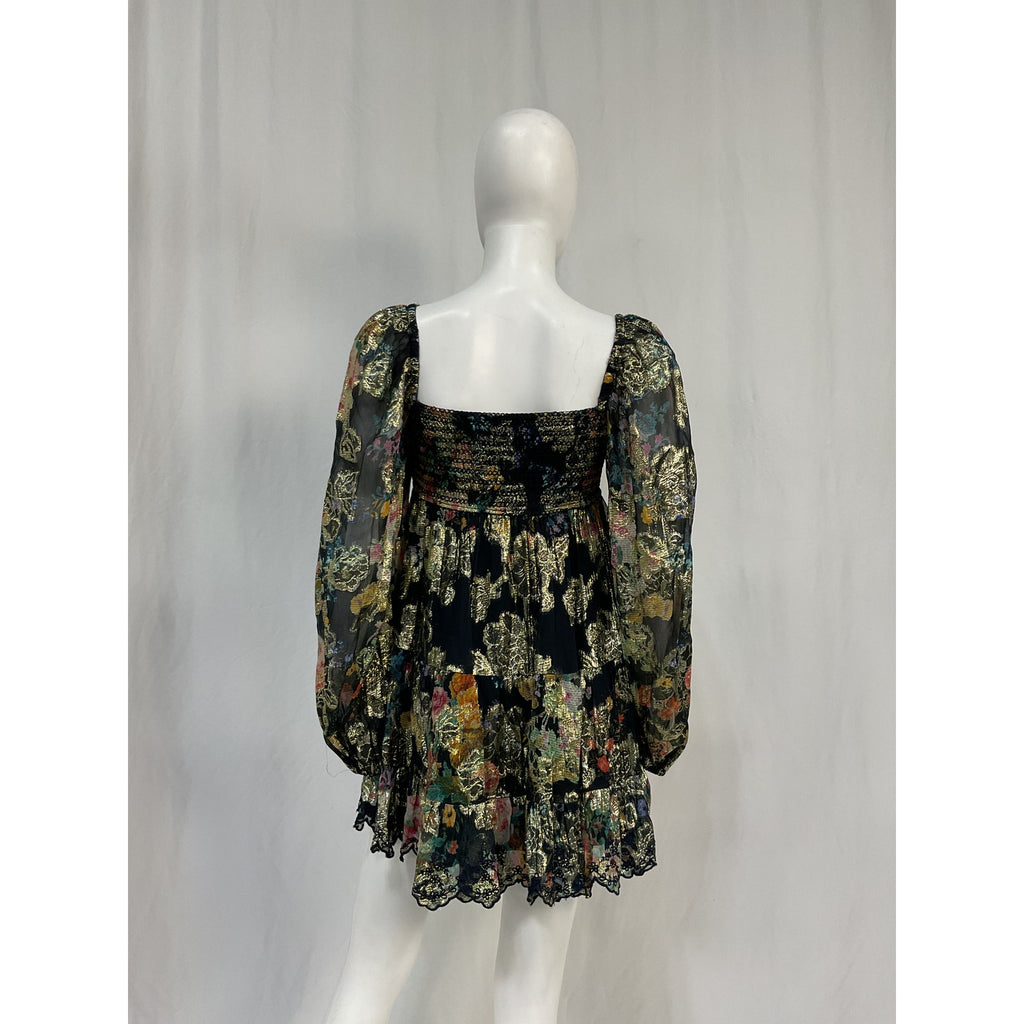 Hemant And Nandita 'Rafa' Blue Viscose Long Sleeve Mini Dress Size S