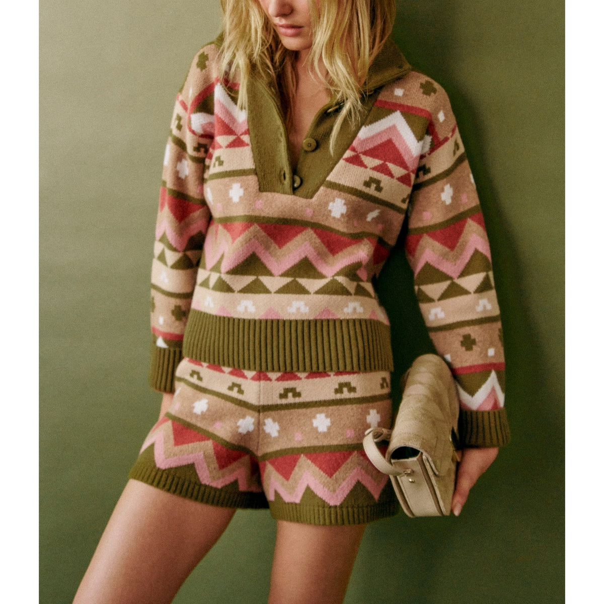 Sézane 'Jett' Green Merino Wool Short Size XXS