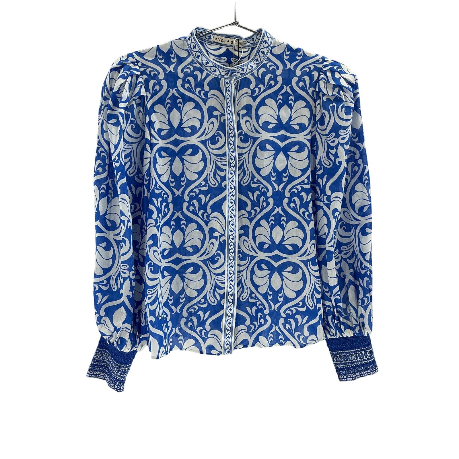 Alice + Olive April Blue Cotton Pleated Blouson-Sleeve Top Size XS