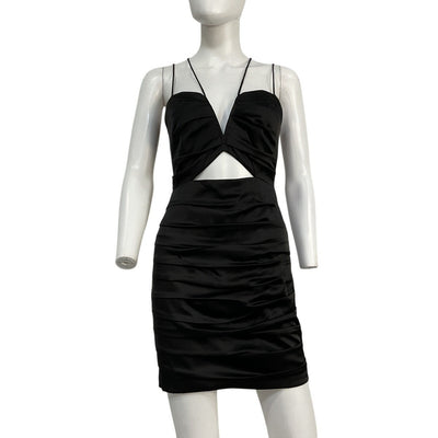 Aiifos Ruched Black Sandy Mini Dress Size XS NWT