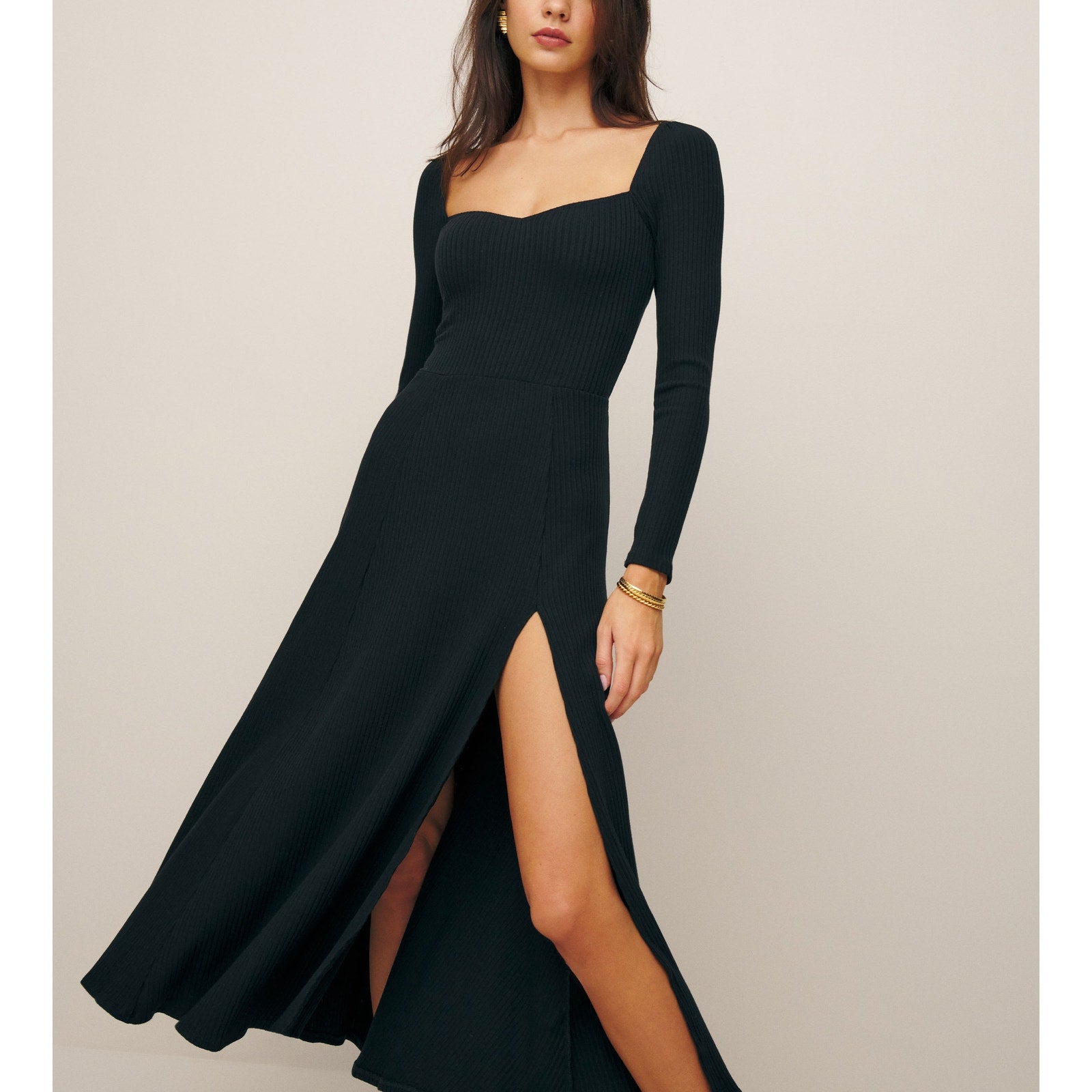 Reformation 'Banks' Black Knit Long Sleeve Dress Size M