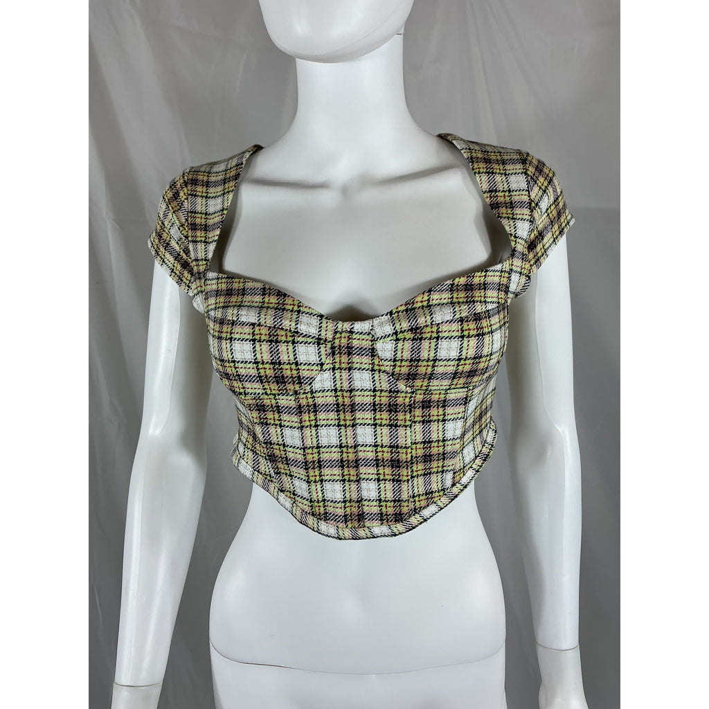 Danielle Guizio Yellow Cotton Plaid Corset Size XS