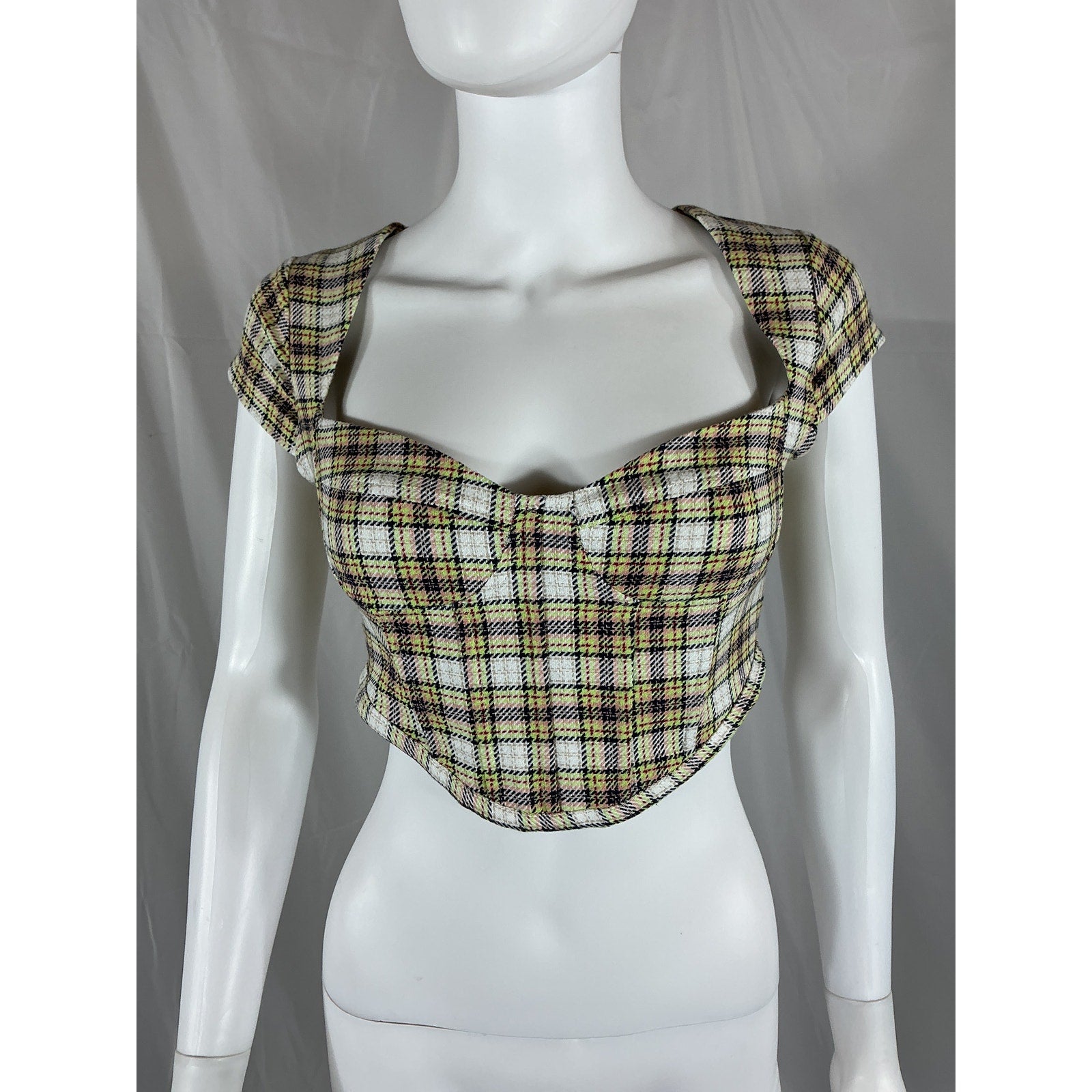 Danielle Guizio Yellow Cotton Plaid Corset Size XS