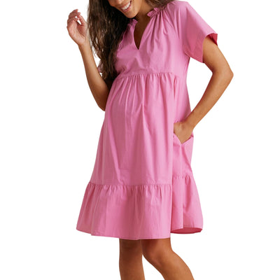 Hatch x A Pea In The Pod Tiered Wild Orchid Raglan Mini Dress Size XS
