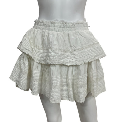 LoveShackFancy Ruffled Antique White Mini Skirt Size L