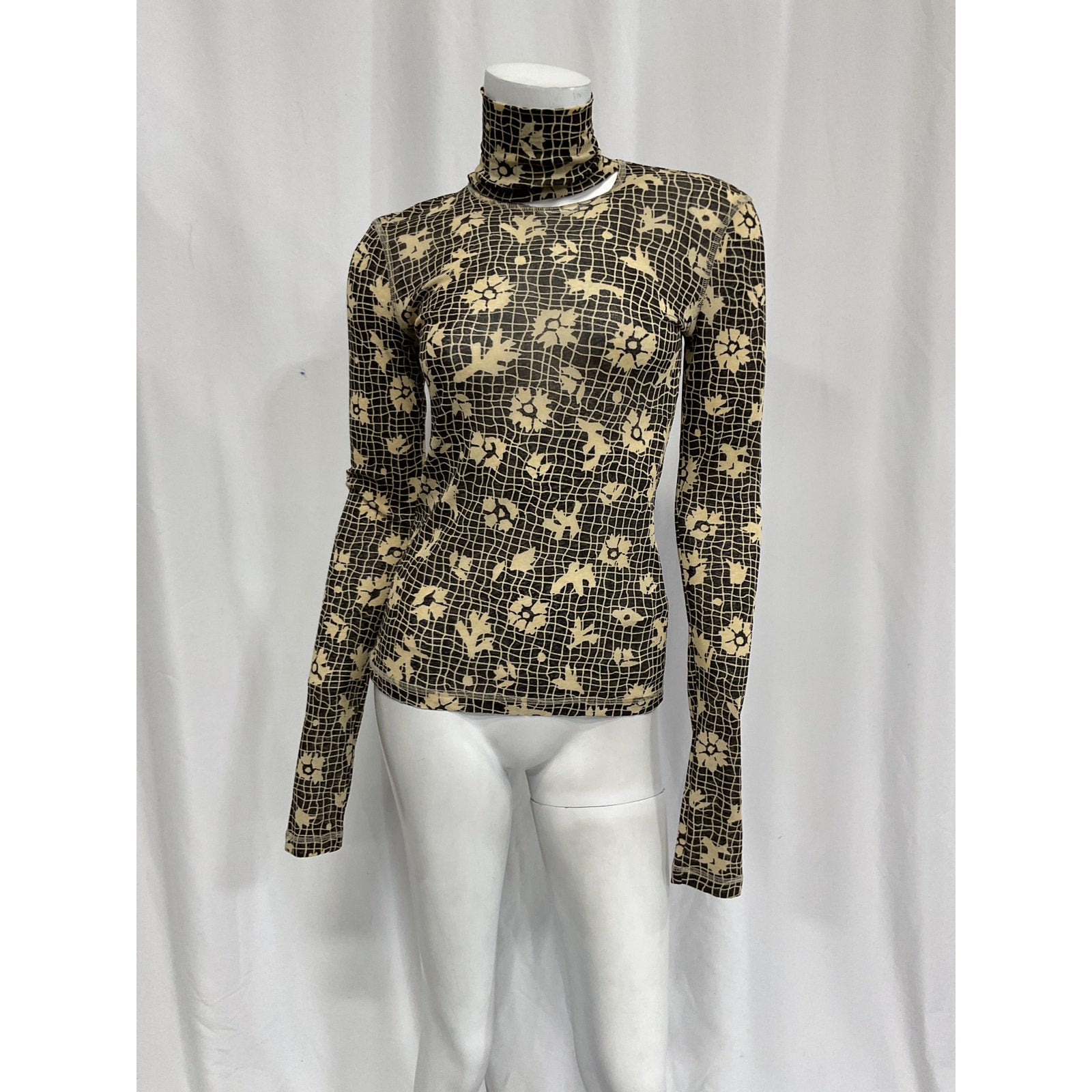 Nanushka 'Hanny' Black Floral Cut-Out Turtleneck Top Size M