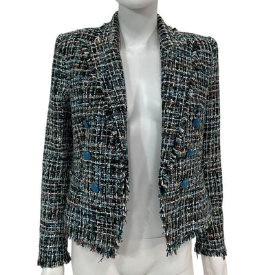 L'agence Tweed Green Blue Black Multi Brooke Blazer Size 0