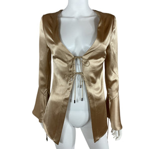 Retrofête Satin Beige Svea Blouse Size XS