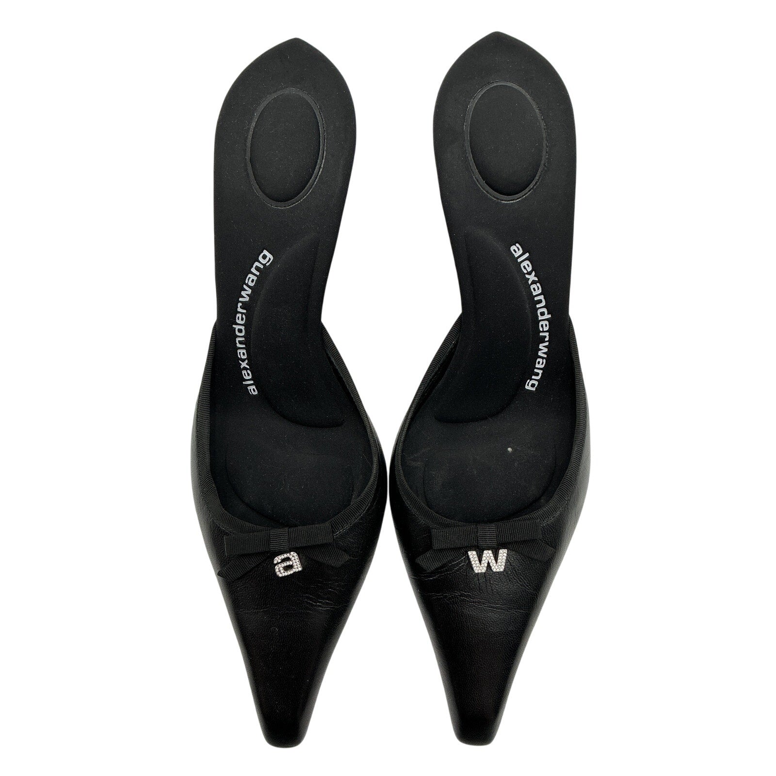 Alexander Wang Black Leather Crystal Embellishments Mules Size 10.5