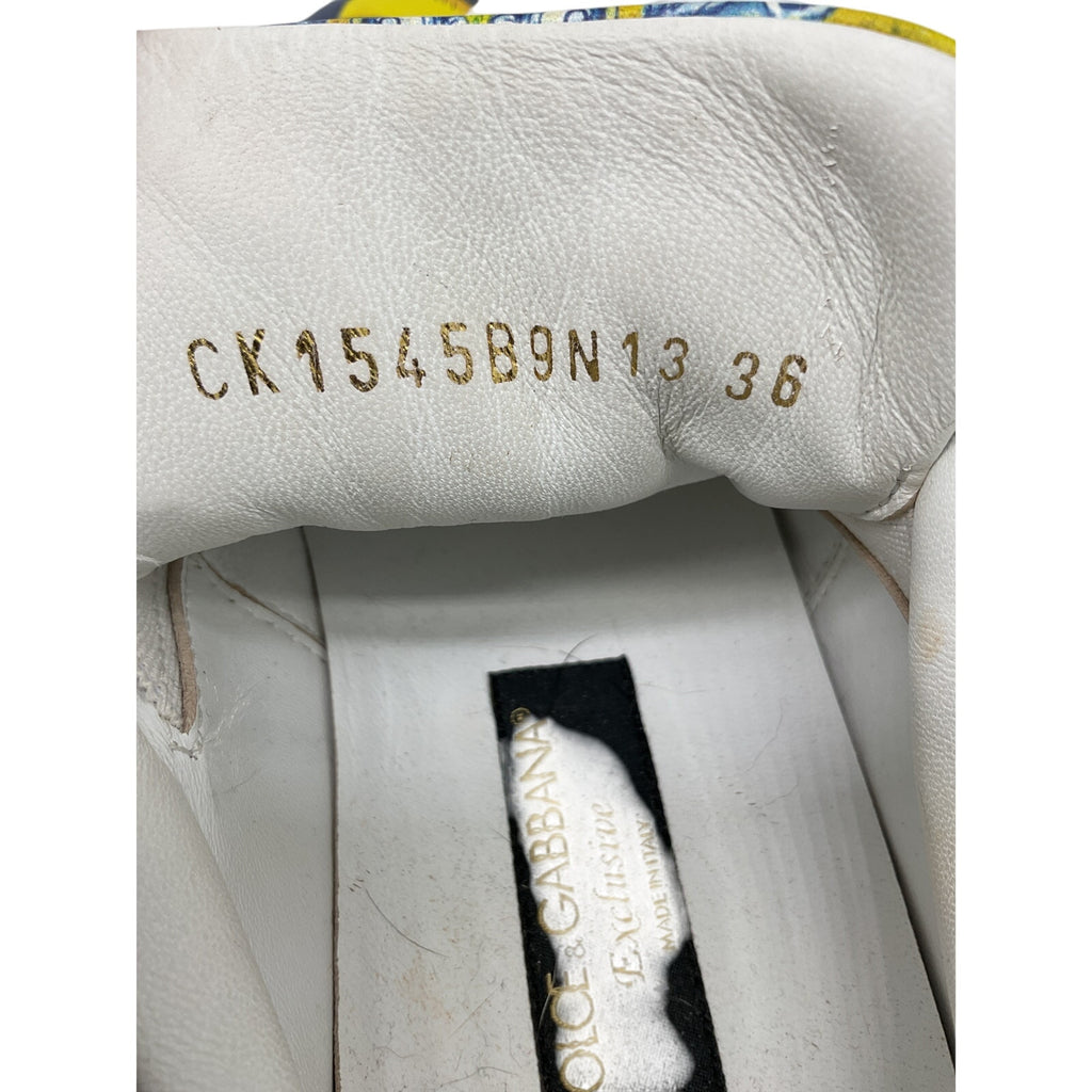 Dolce & Gabbana 'Portofino' Yellow Leather Lemon-Print Low-Top Sneakers Size 6