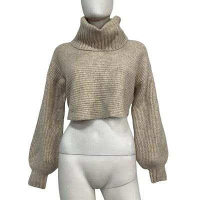 Michael Costello Ribbed Neutral Cream Safia Turtleneck Sweater Size S