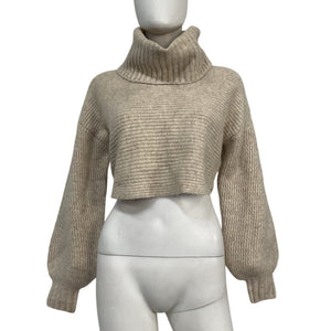 Michael Costello Ribbed Neutral Cream Safia Turtleneck Sweater Size S