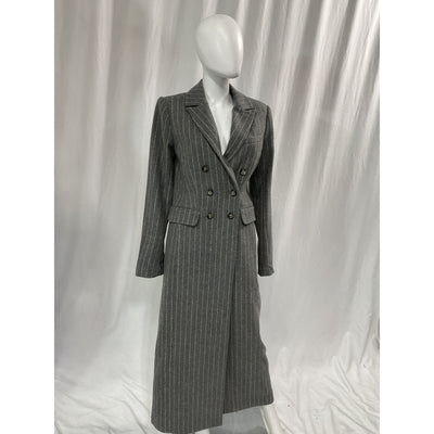 Favorite Daughter 'The Simon' Grey Pinstripe Double Breasted Longline Coat Size M - NWT