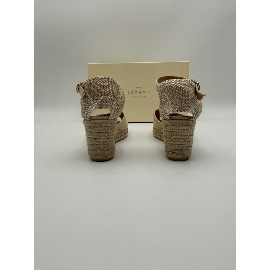 Castaner Bianca 60 Mm Ivory Leather Wedge Espadrille Sandal Size 9