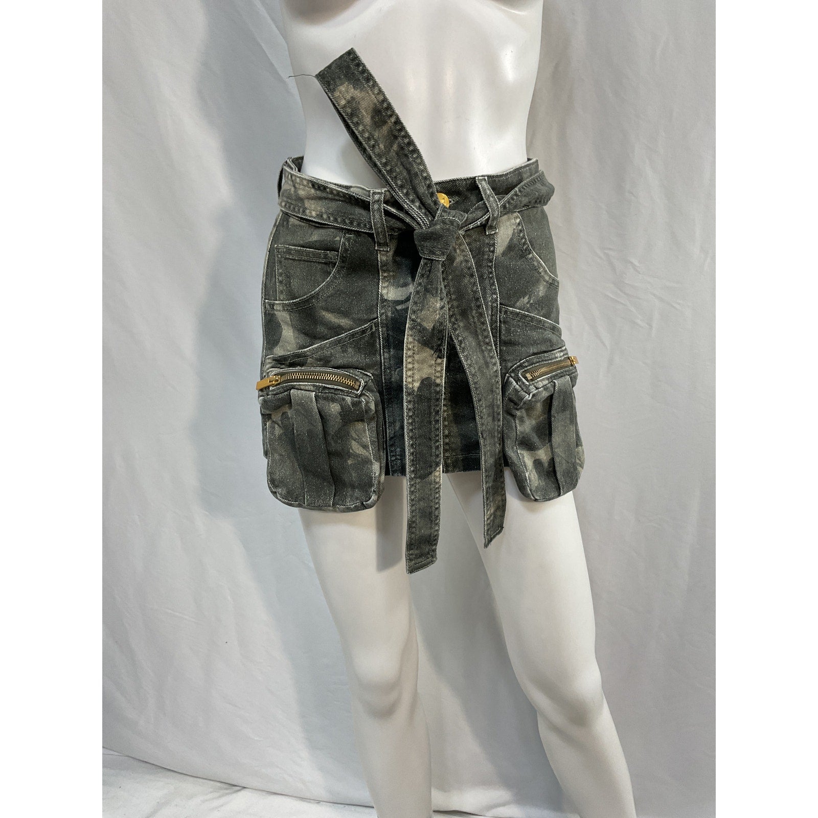 Blumarine Pleated Grey Cotton Mini Skirt Size 0