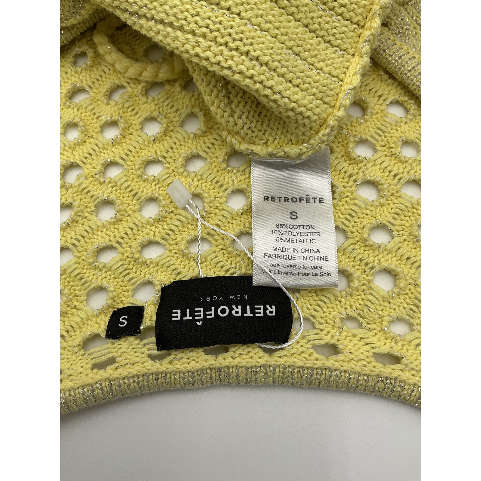 Retrofete 'Peony' Yellow Cotton Knit Crochet Dress Size S