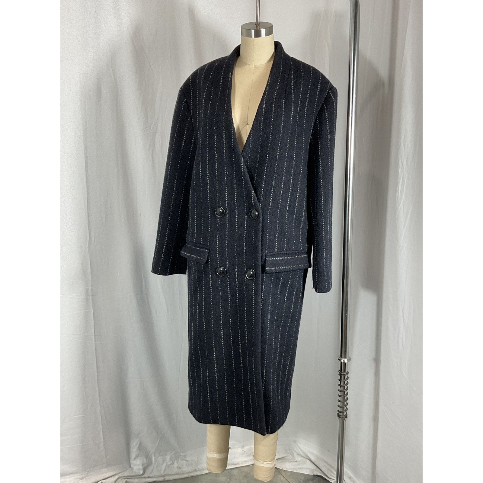 Isabel Marant 'Licia' Blue Oversized Double-Breasted Pinstriped Wool Coat Size 36