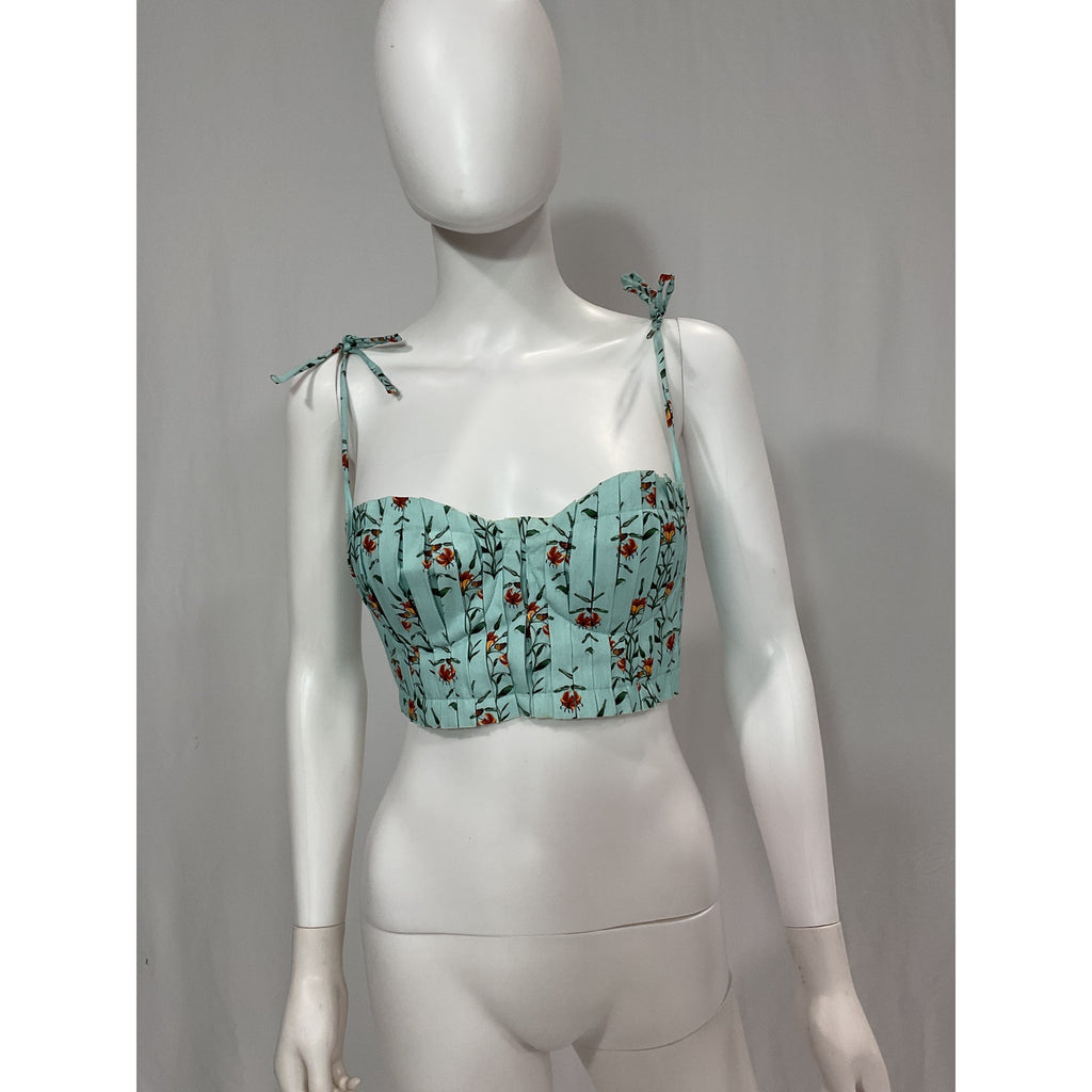 Agua By Agua Bendita 'Moringa Monrca Azul' Blue Floral Print Crop Top Size S
