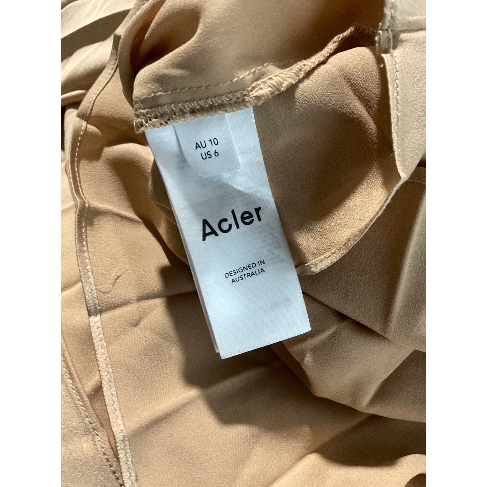 Acler 'Kalora' Tan Polyester Pleated Satin One-Shoulder Midi Dress Size 6