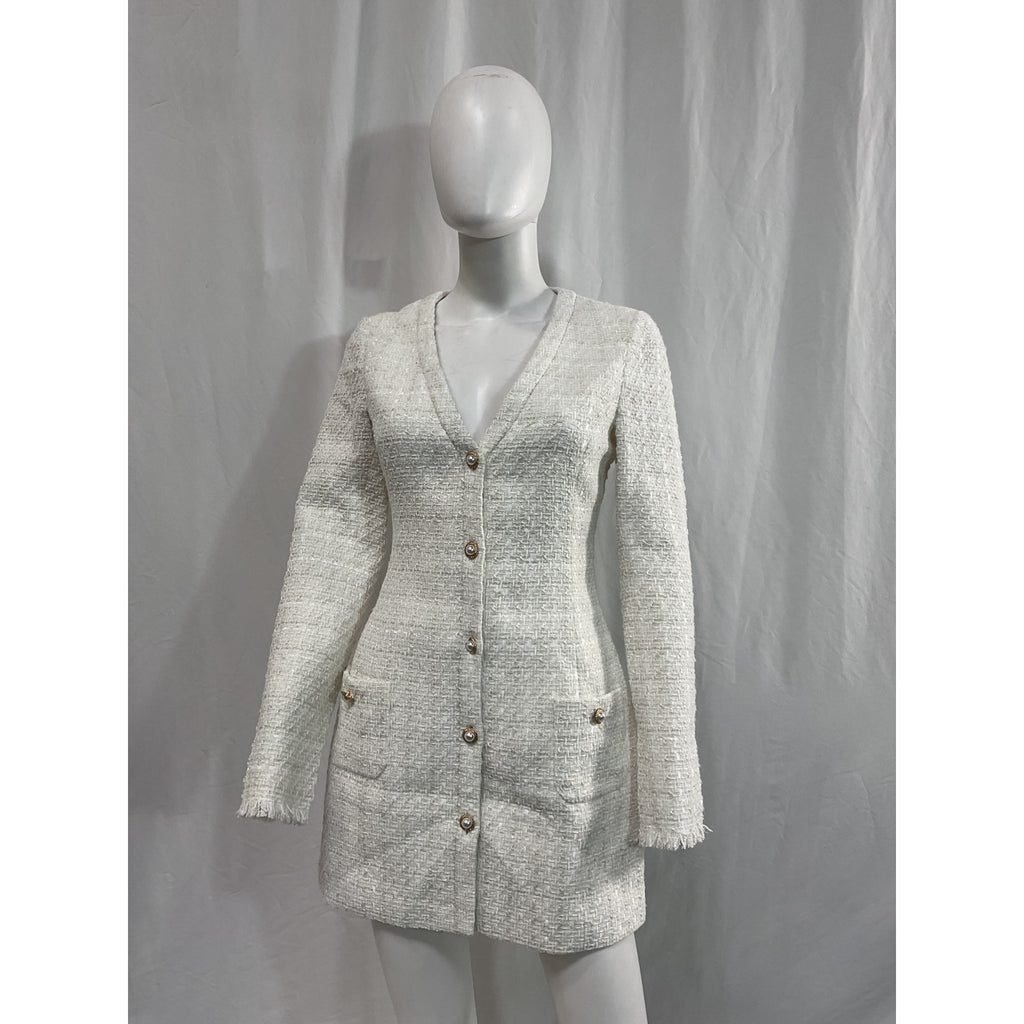 Sau Lee 'Audrey' White Tweed Dress Size 4
