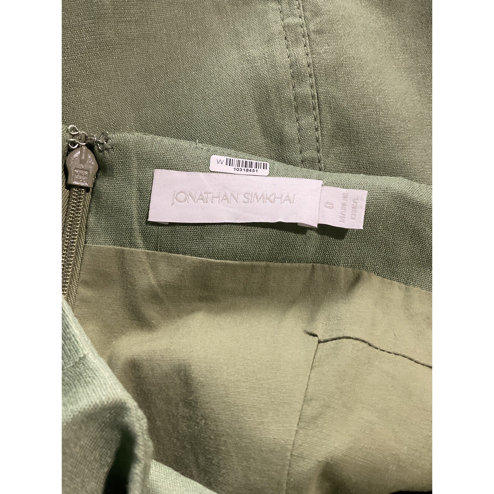 Jonathan Simkhai 'Lora' Green Linen Mini Dress Size 0