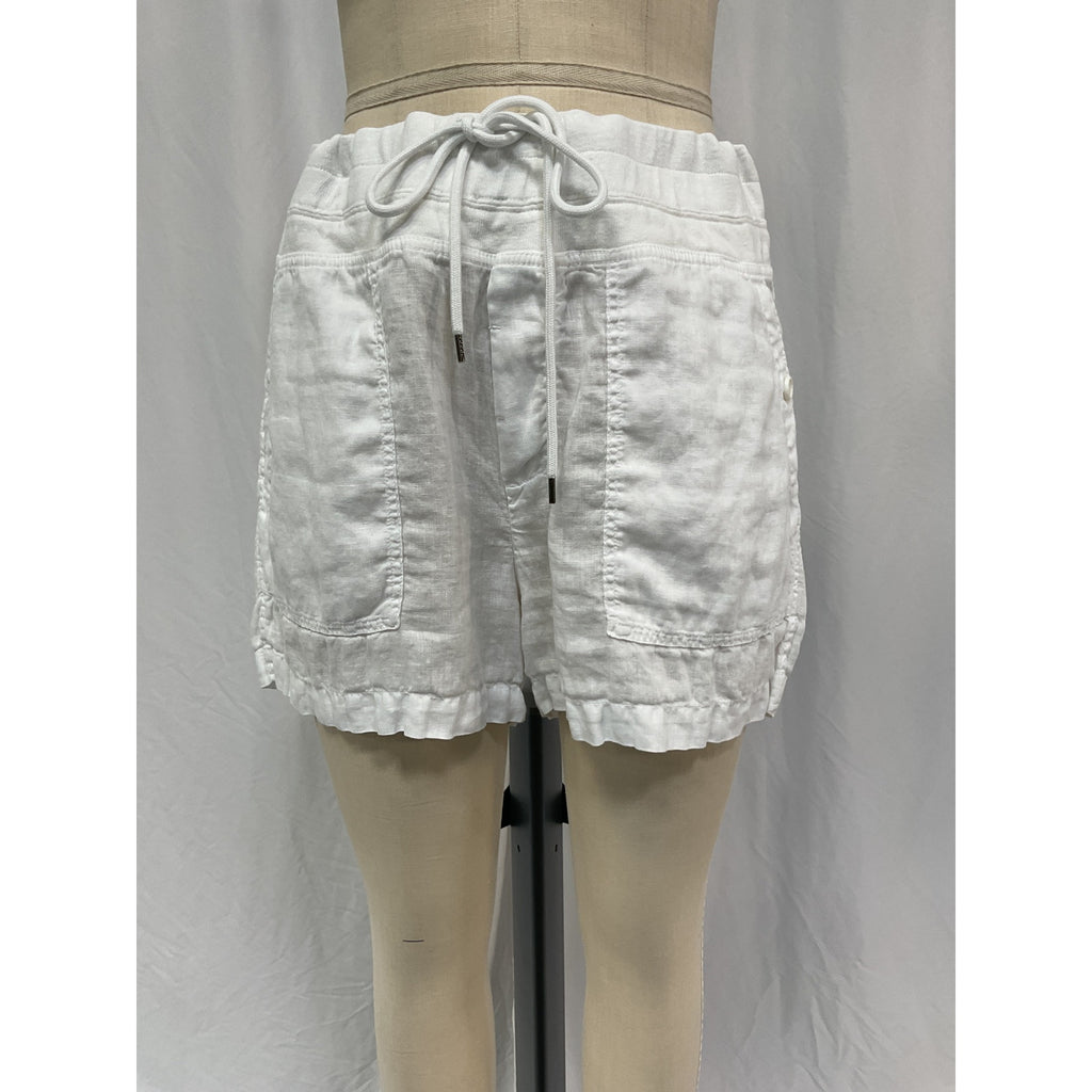 James Perse Cotton White Linen Jersey-Trimmed Linen Shorts Size 2