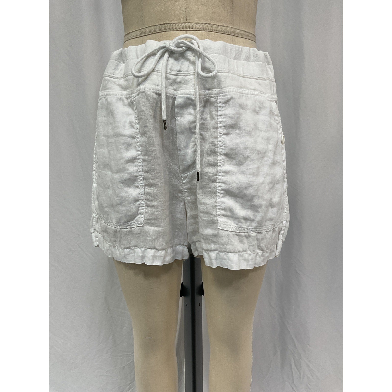 James Perse Cotton White Linen Jersey-Trimmed Linen Shorts Size 2
