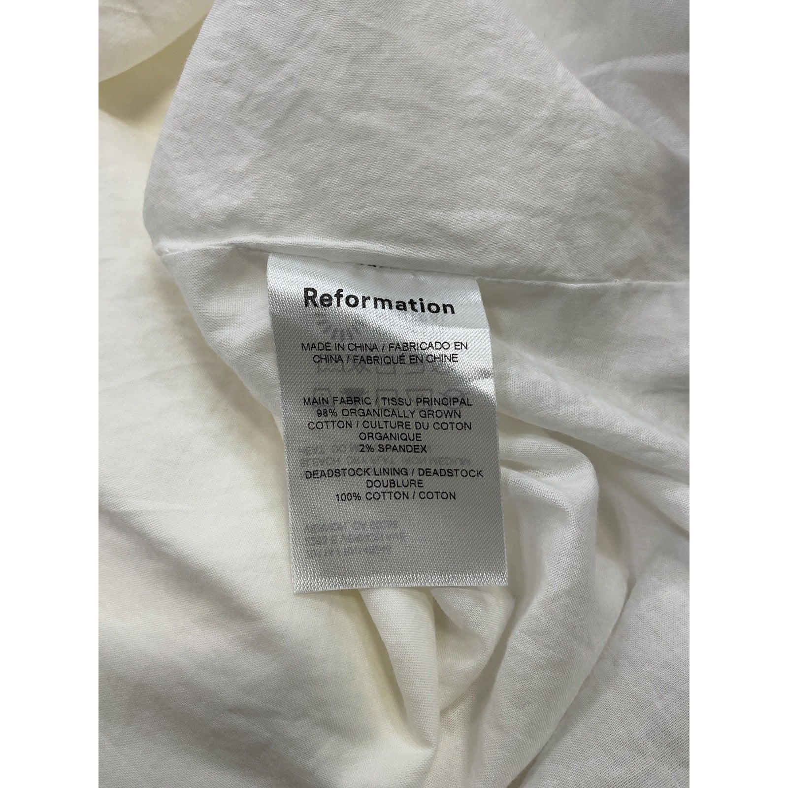 Reformation 'Michaela' White Cotton Dress Size 2
