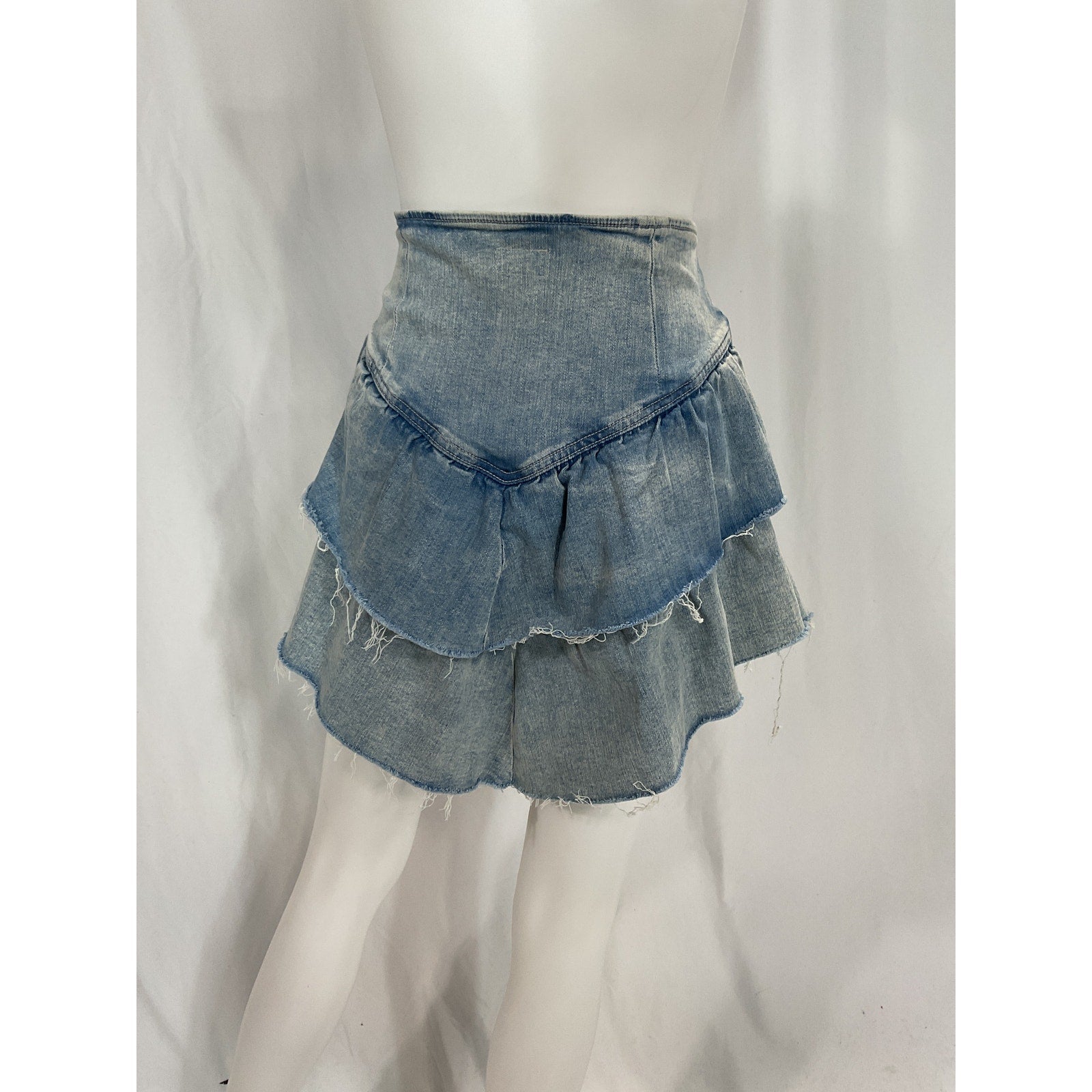 Mother 'The Ruffle' Blue Mini Raw Edge Denim Skirt Size 28